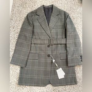 checked belted blazer